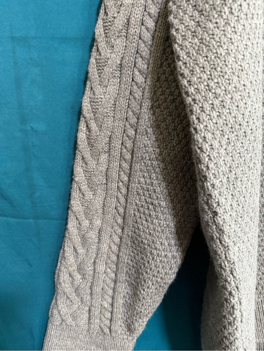 Men’s Grey Cable Knit Sweater with Gold Cross Emblem - Made by Father Sons